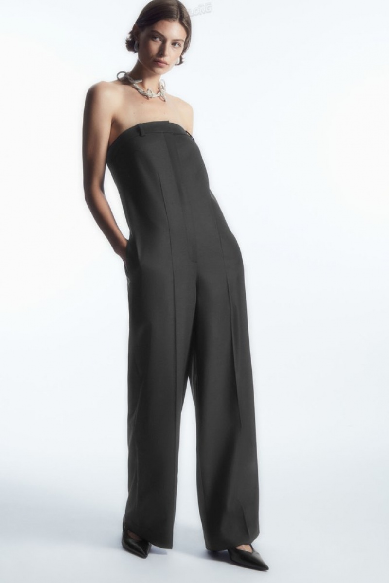 Black COS Strapless Wool Tailored Jumpsuit | JL41-Q1NX