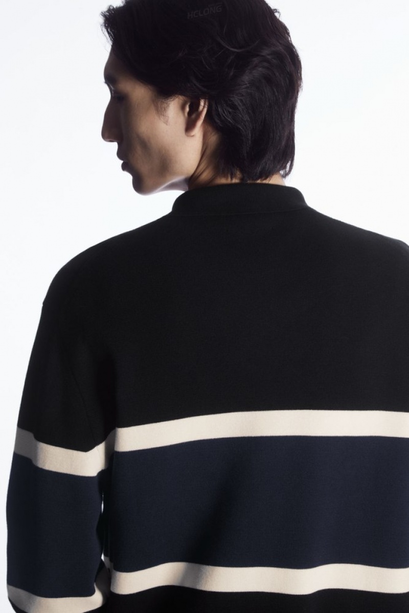 Black COS Striped Polo Shirt | WM07-S3RC