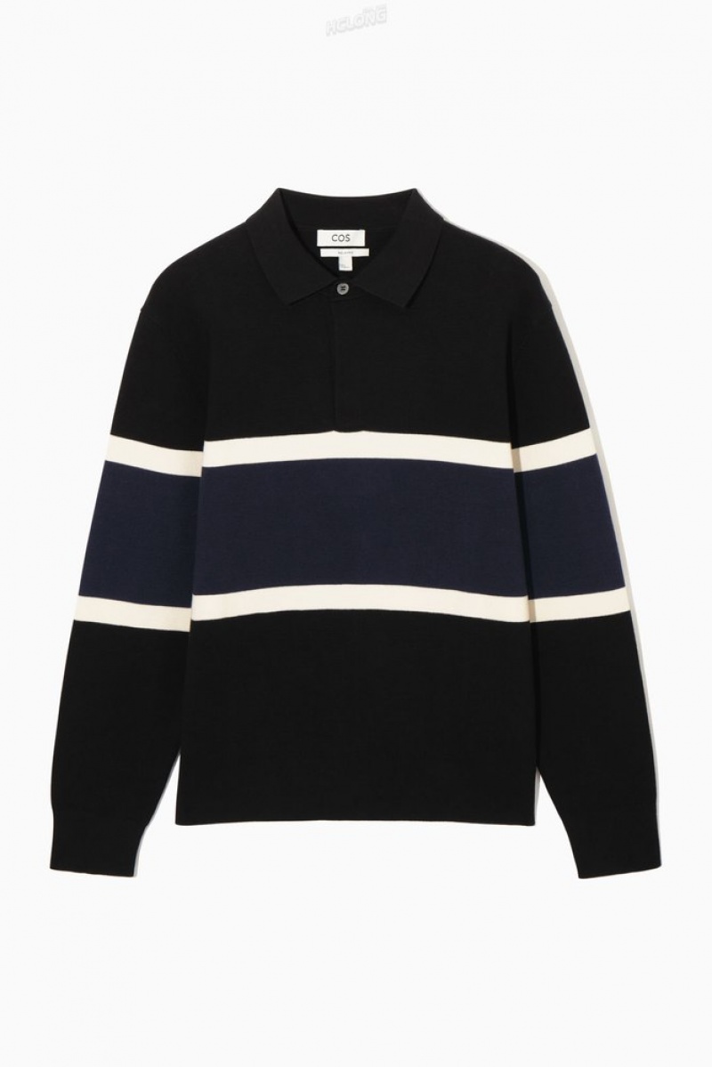 Black COS Striped Polo Shirt | WM07-S3RC