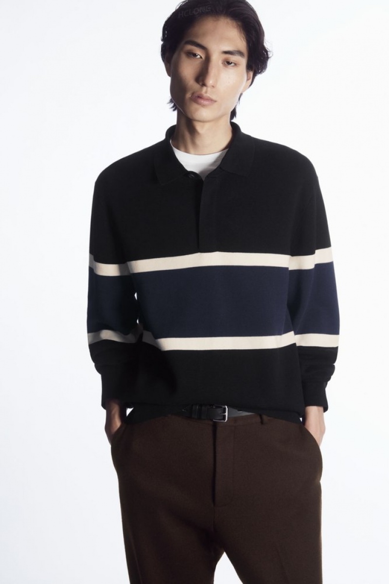 Black COS Striped Polo Shirt | WM07-S3RC