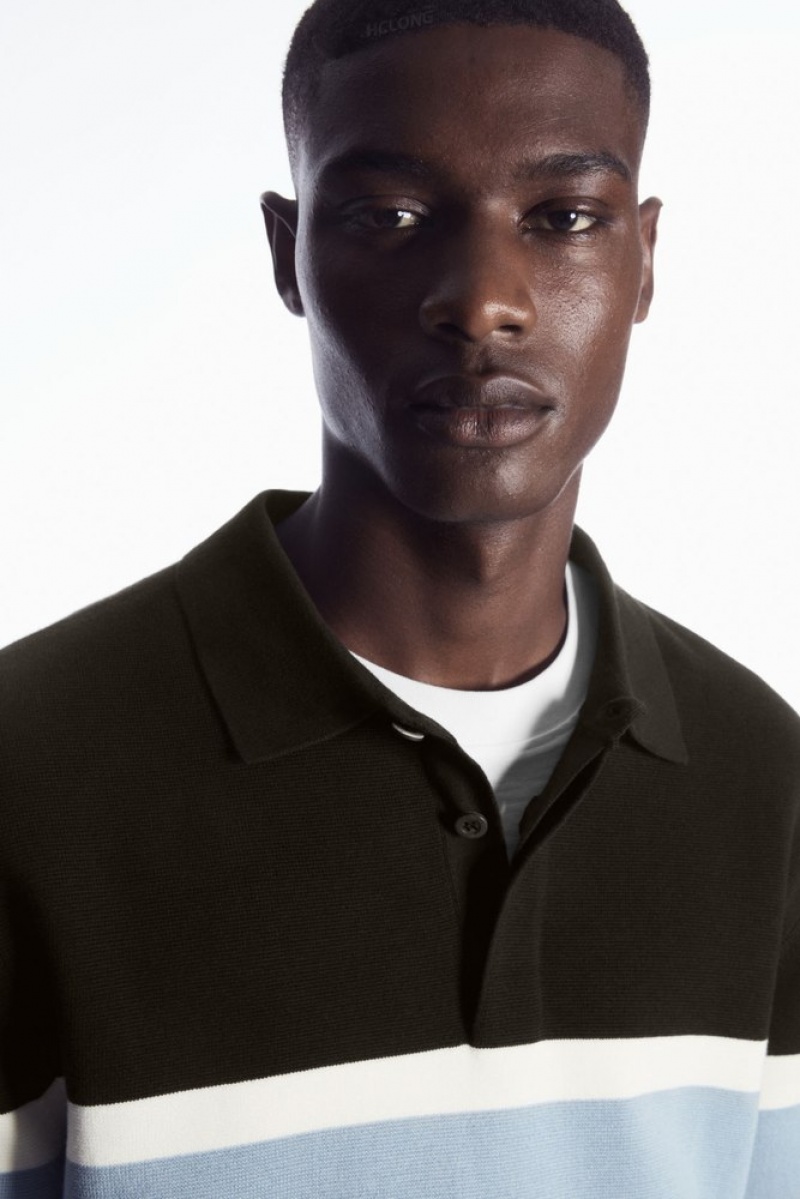 Black COS Striped Polo Shirt | ZB95-U0AD