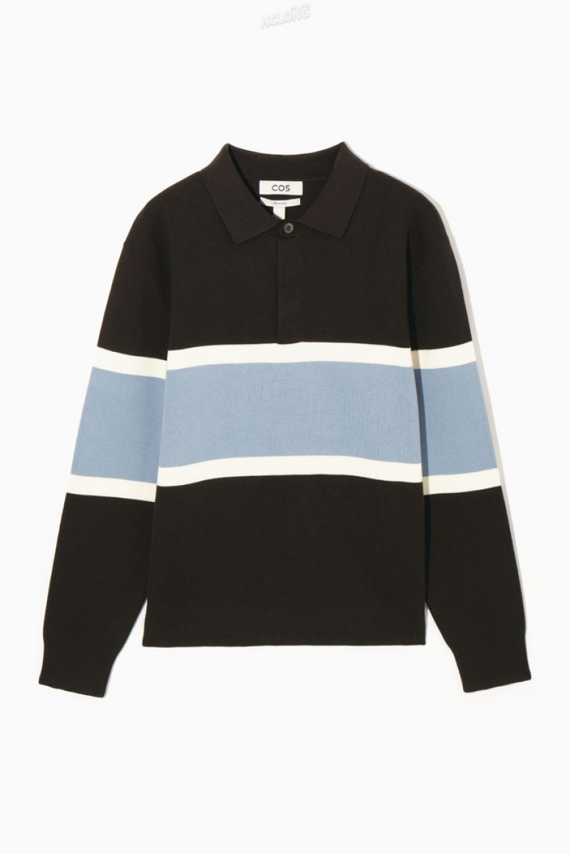 Black COS Striped Polo Shirt | ZB95-U0AD