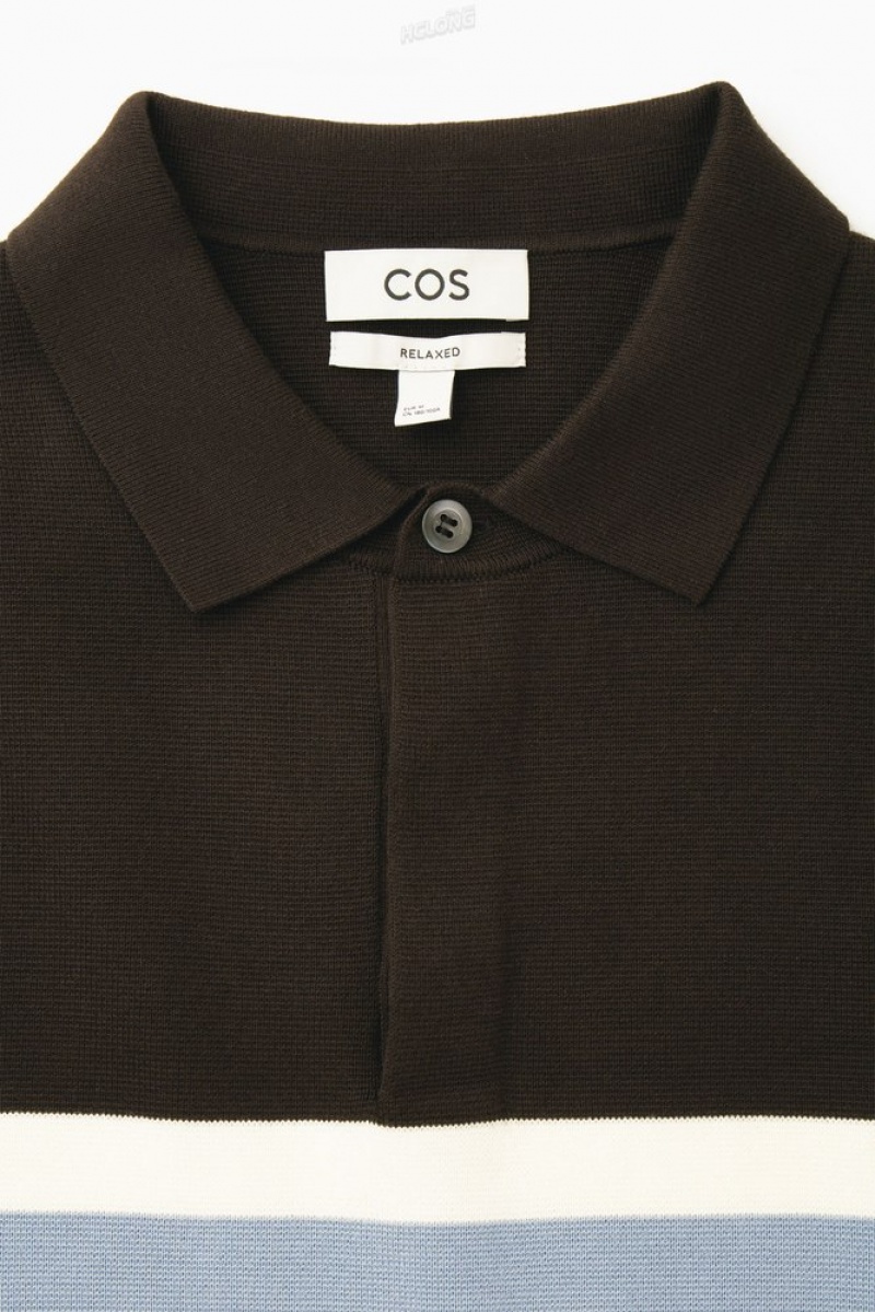 Black COS Striped Polo Shirt | ZB95-U0AD