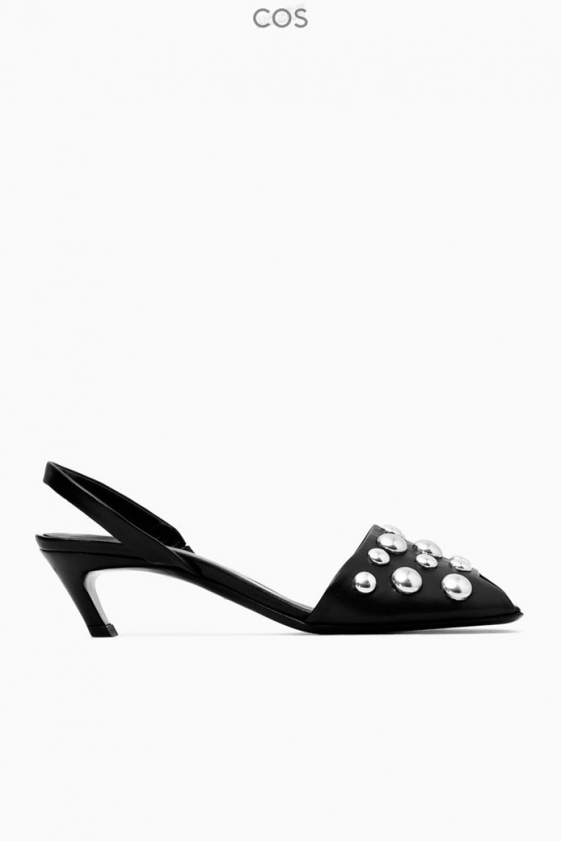 Black COS Studded Slingback Leather Sandals | DB41-B4VV