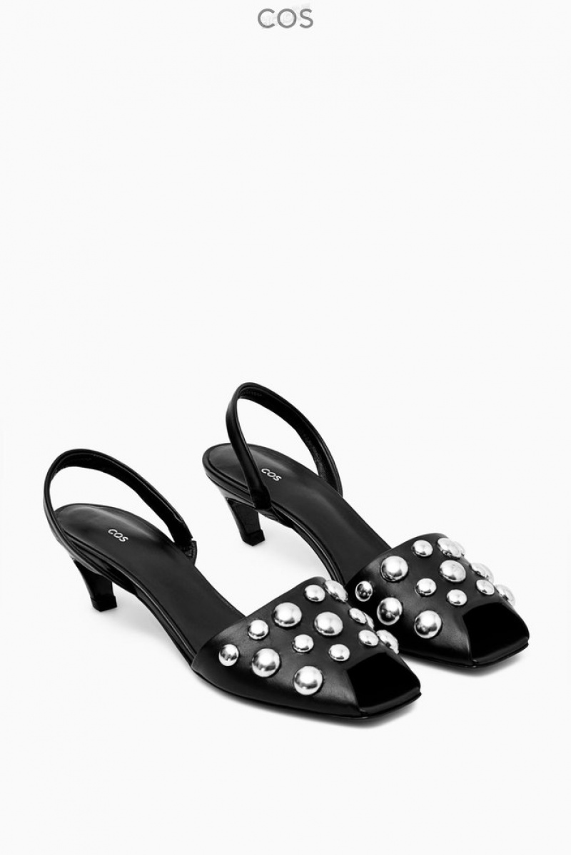 Black COS Studded Slingback Leather Sandals | DB41-B4VV