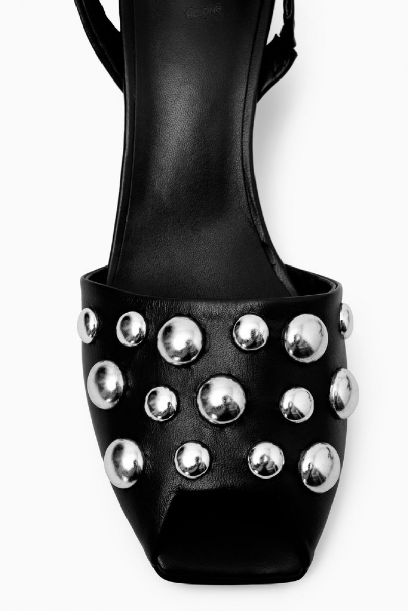 Black COS Studded Slingback Leather Sandals | DB41-B4VV