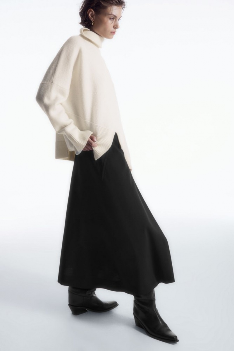 Black COS Tailored Wool Midi Wrap Skirt | TE55-O7ZO