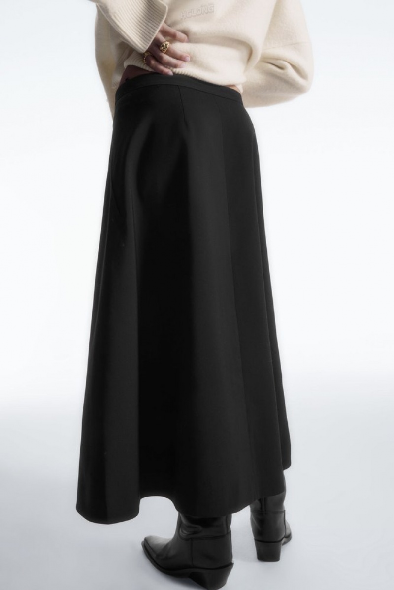 Black COS Tailored Wool Midi Wrap Skirt | TE55-O7ZO