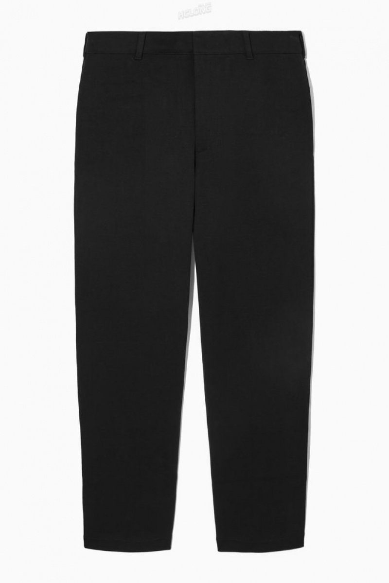 Black COS Tapered Cotton-Jersey Trousers | WA67-Q2SO