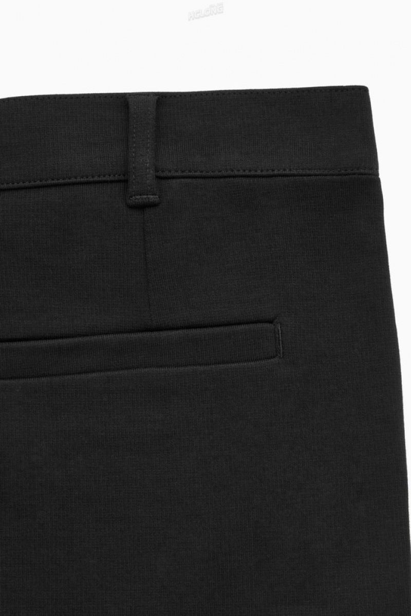 Black COS Tapered Cotton-Jersey Trousers | WA67-Q2SO