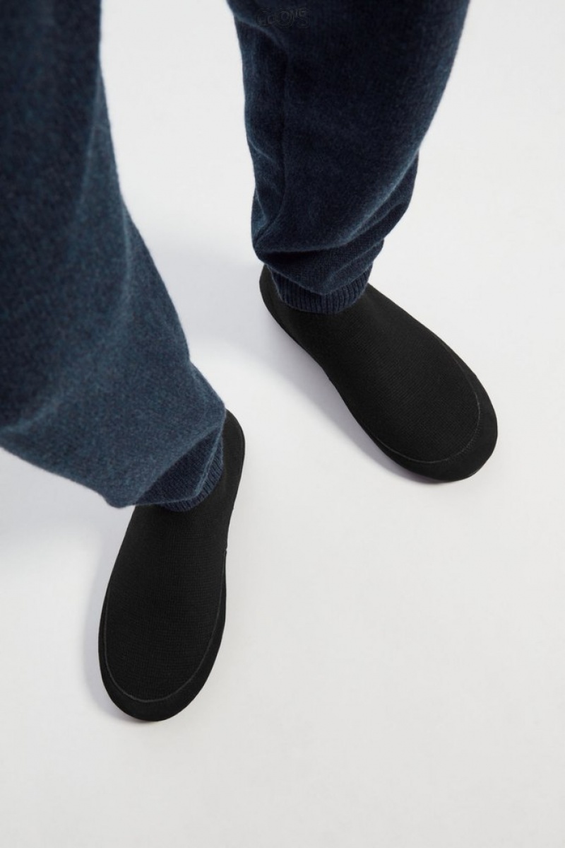 Black COS Teddy-Lined Knitted Slippers | GB07-P7KK