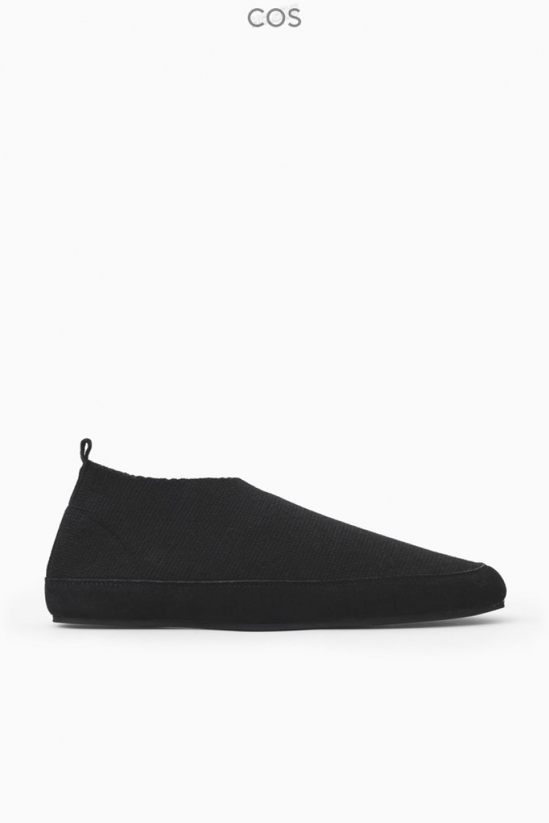 Black COS Teddy-Lined Knitted Slippers | GB07-P7KK