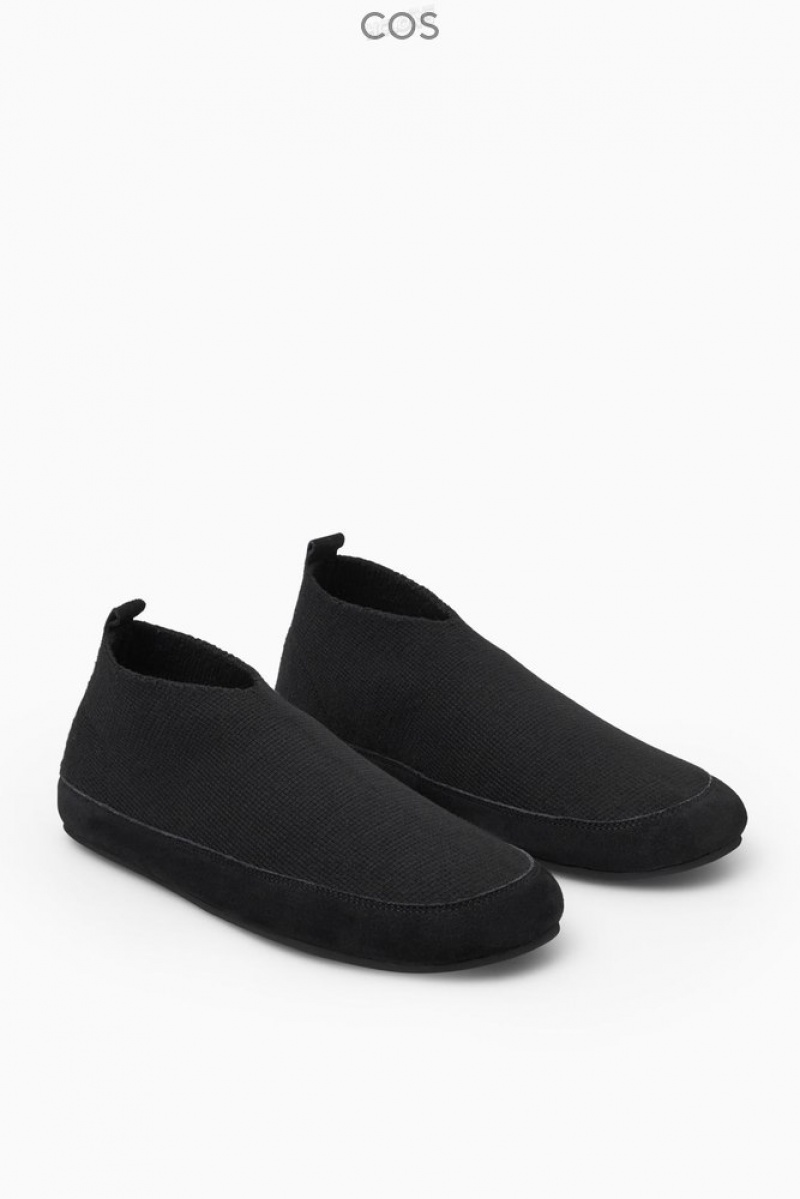 Black COS Teddy-Lined Knitted Slippers | GB07-P7KK