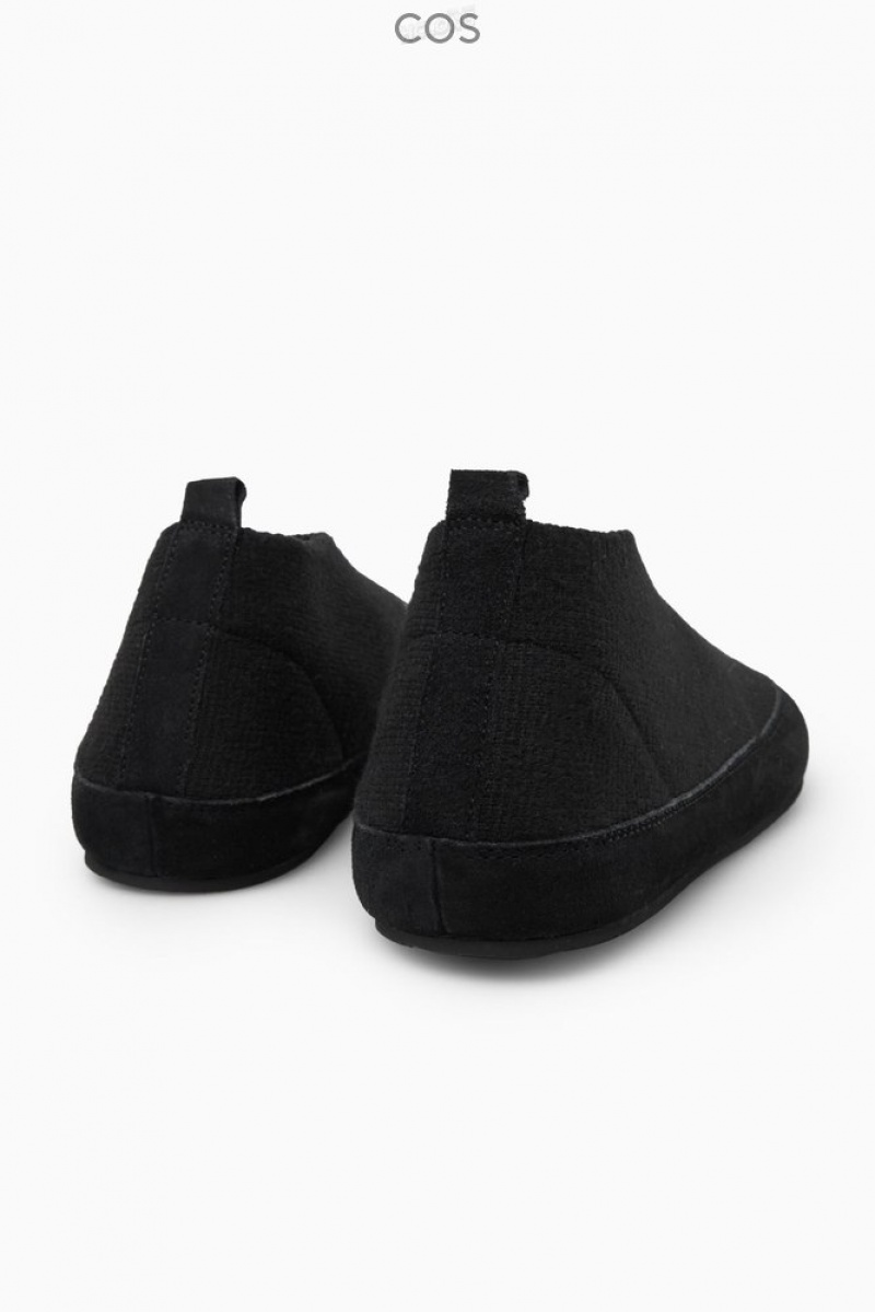 Black COS Teddy-Lined Knitted Slippers | GB07-P7KK