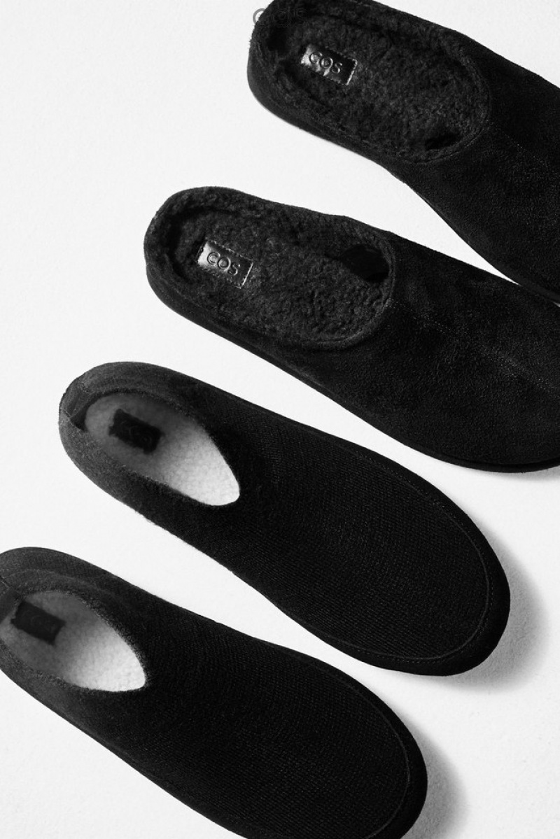 Black COS Teddy-Lined Knitted Slippers | GB07-P7KK