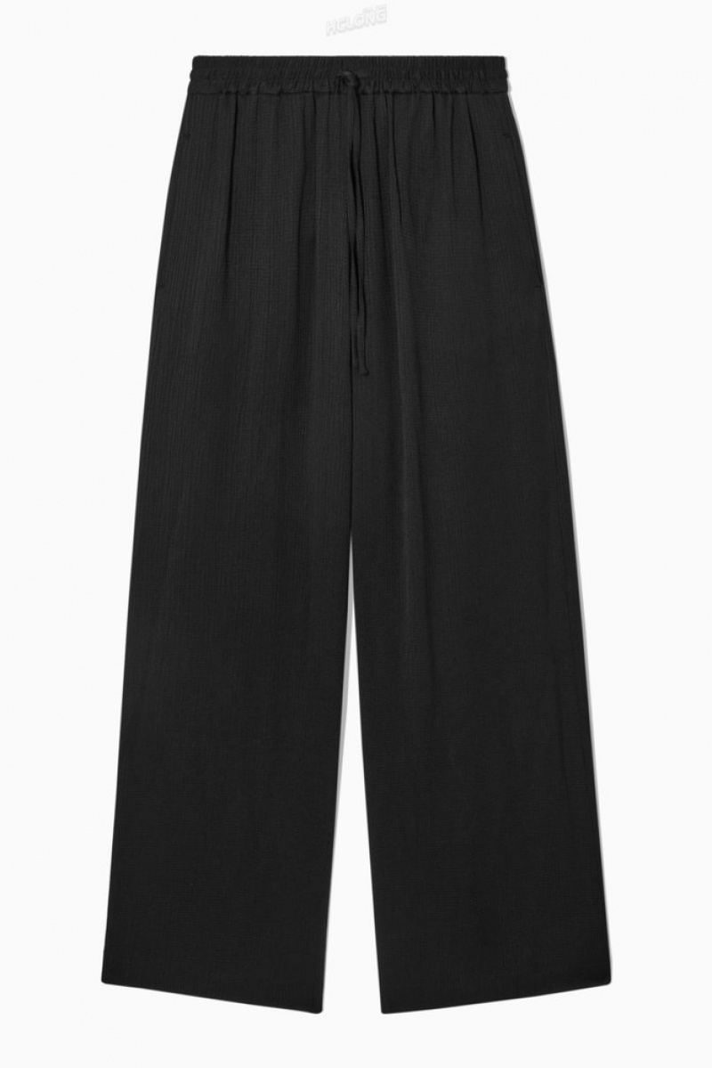 Black COS Textured Wide-Leg Drawstring Trousers | DZ02-A3EI