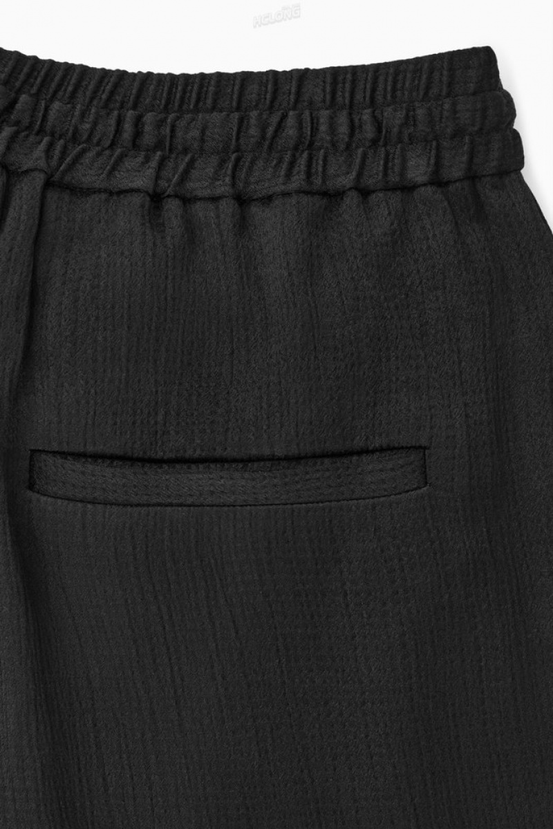 Black COS Textured Wide-Leg Drawstring Trousers | DZ02-A3EI