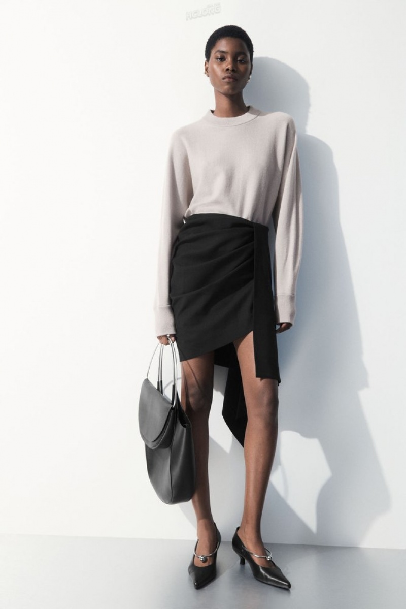 Black COS The Asymmetric Draped Mini Skirt | WH75-K1PH