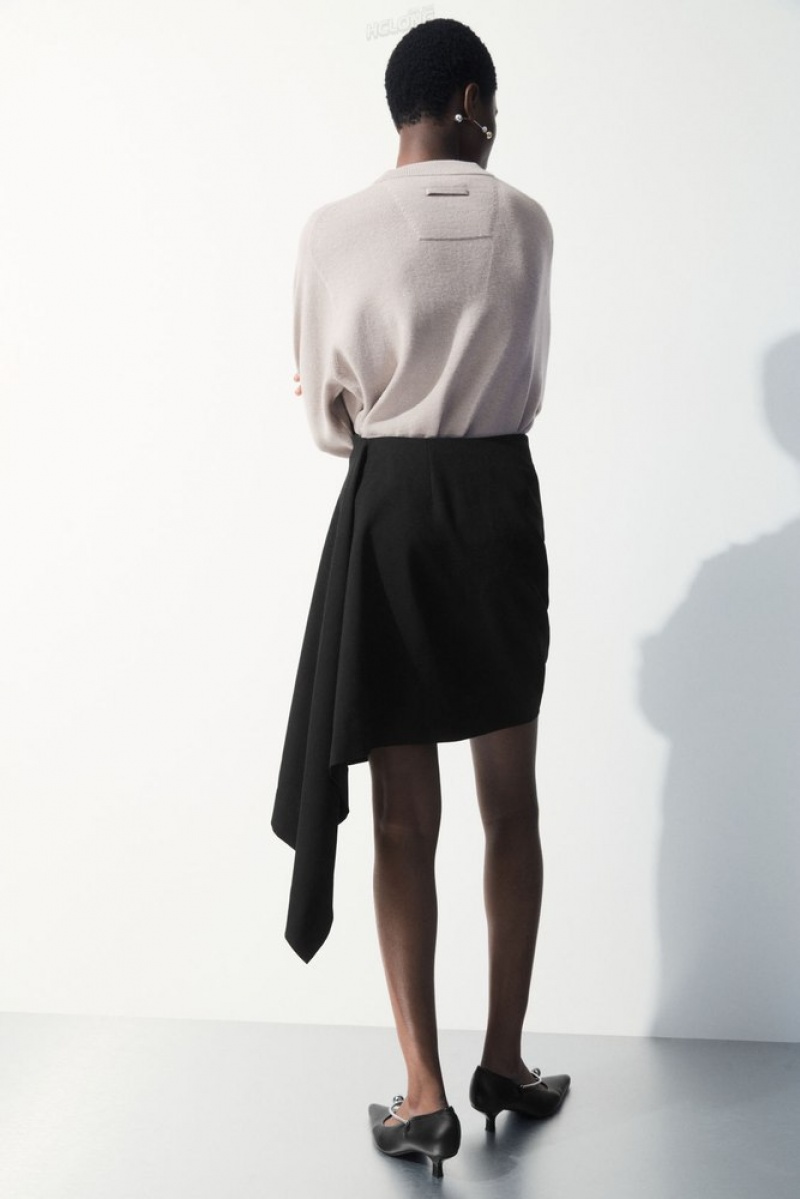 Black COS The Asymmetric Draped Mini Skirt | WH75-K1PH