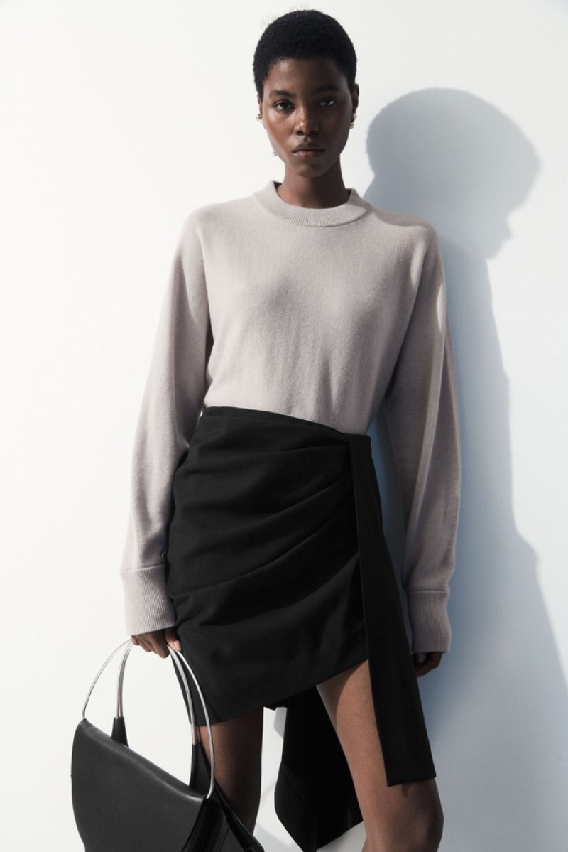 Black COS The Asymmetric Draped Mini Skirt | WH75-K1PH