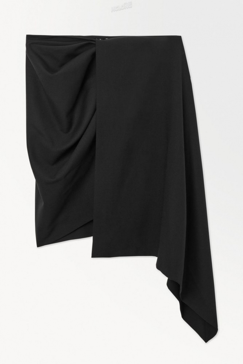 Black COS The Asymmetric Draped Mini Skirt | WH75-K1PH