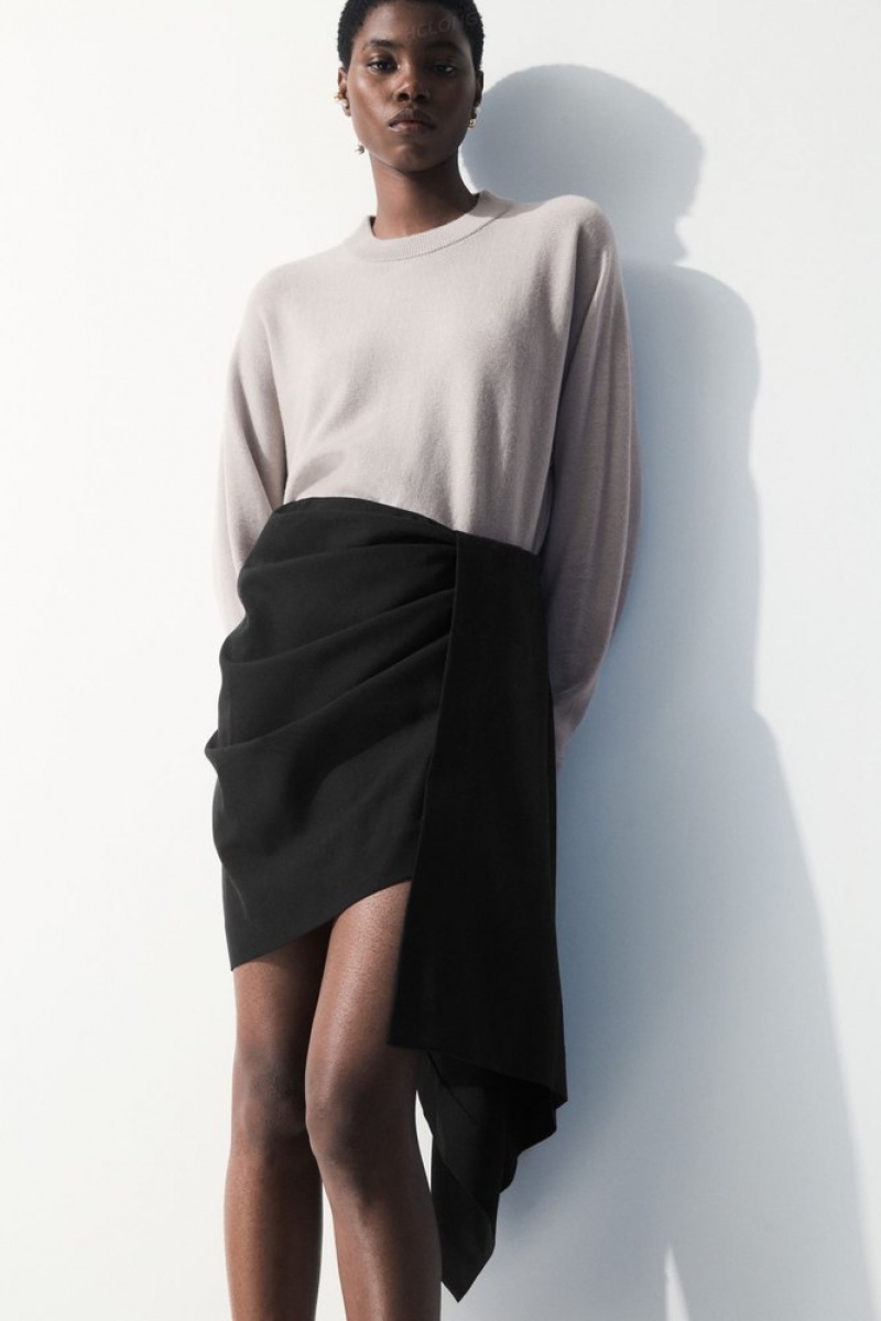 Black COS The Asymmetric Draped Mini Skirt | WH75-K1PH