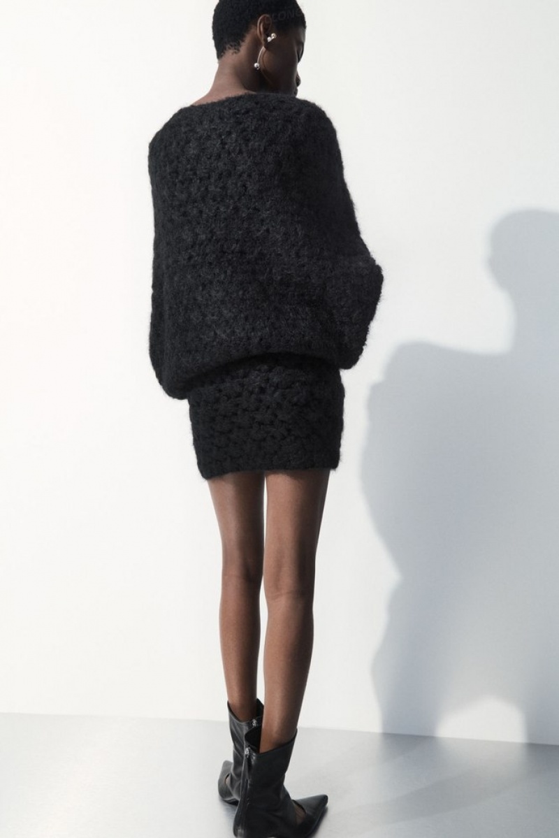 Black COS The Crochet-Knit Mini Skirt | HK75-M9RE