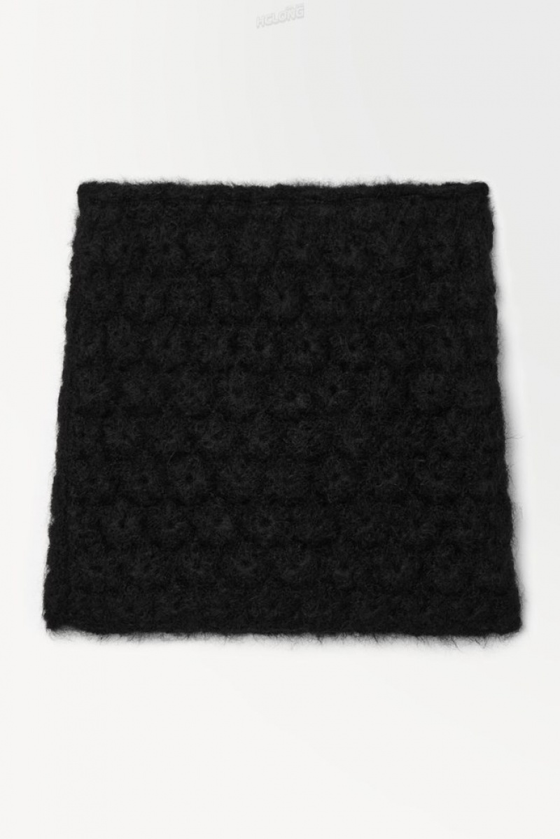 Black COS The Crochet-Knit Mini Skirt | HK75-M9RE