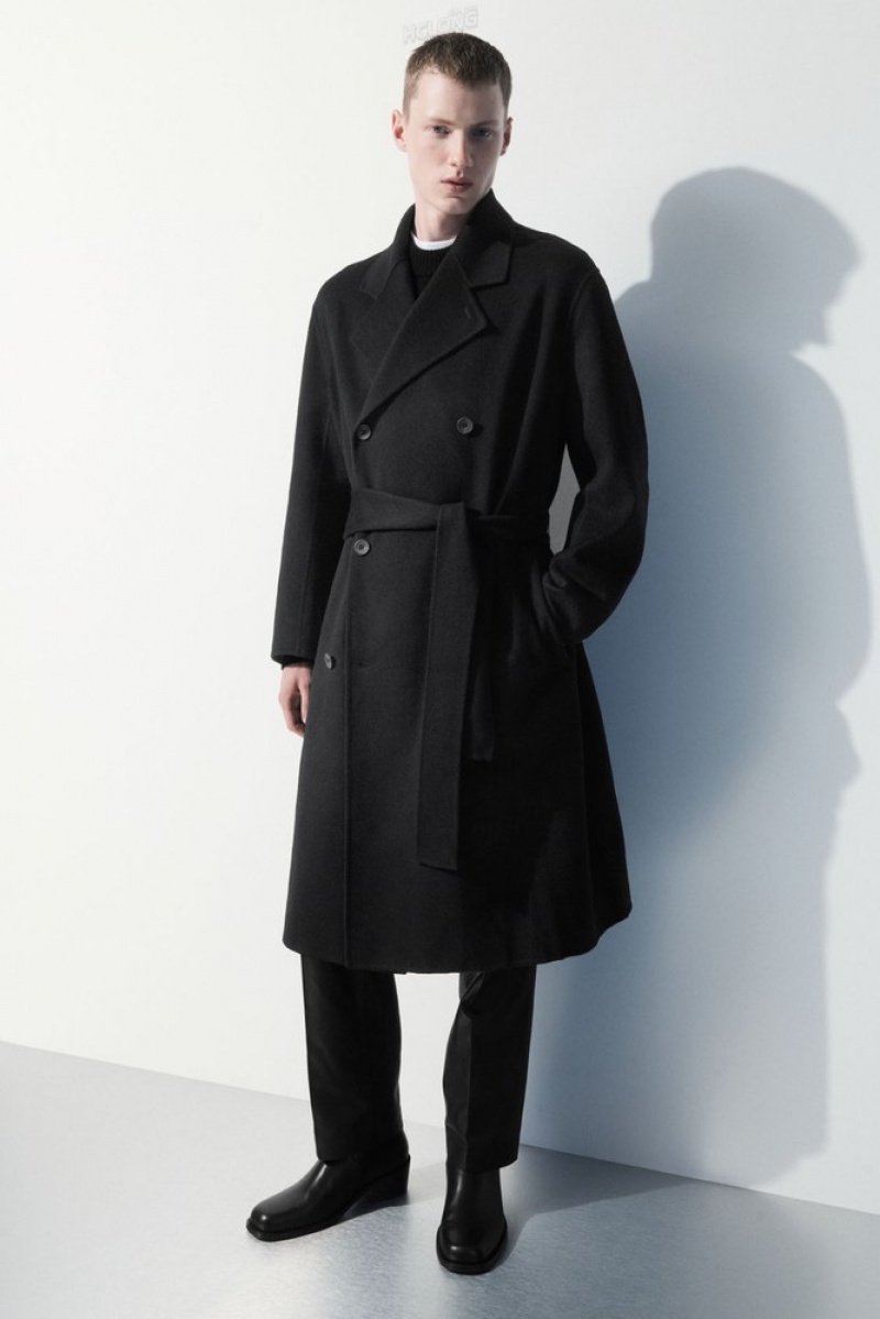 Black COS The Double-Breasted Wool Coat | TX66-U0WE