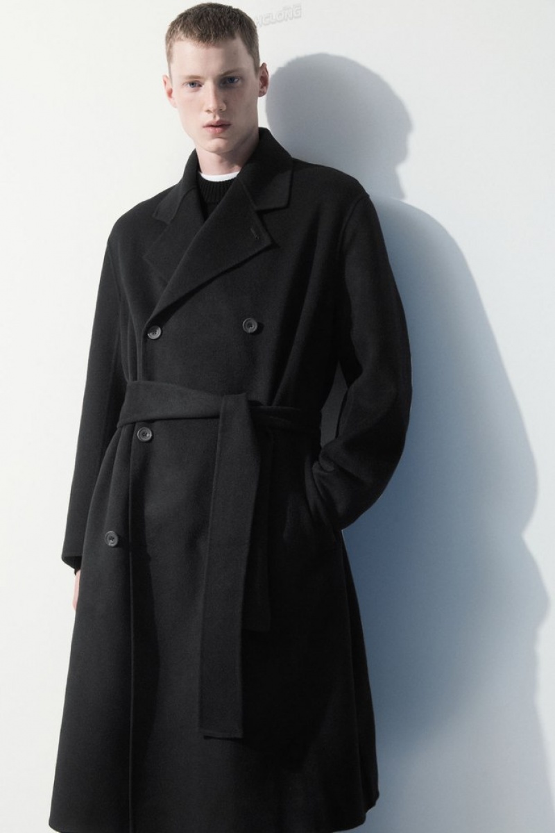 Black COS The Double-Breasted Wool Coat | TX66-U0WE