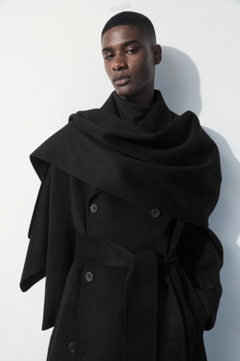 Black COS The Double-Faced Wool Scarf | TD94-P2GN