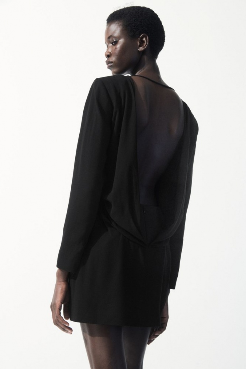 Black COS The Draped Open-Back Mini Dress | NV23-B2PQ