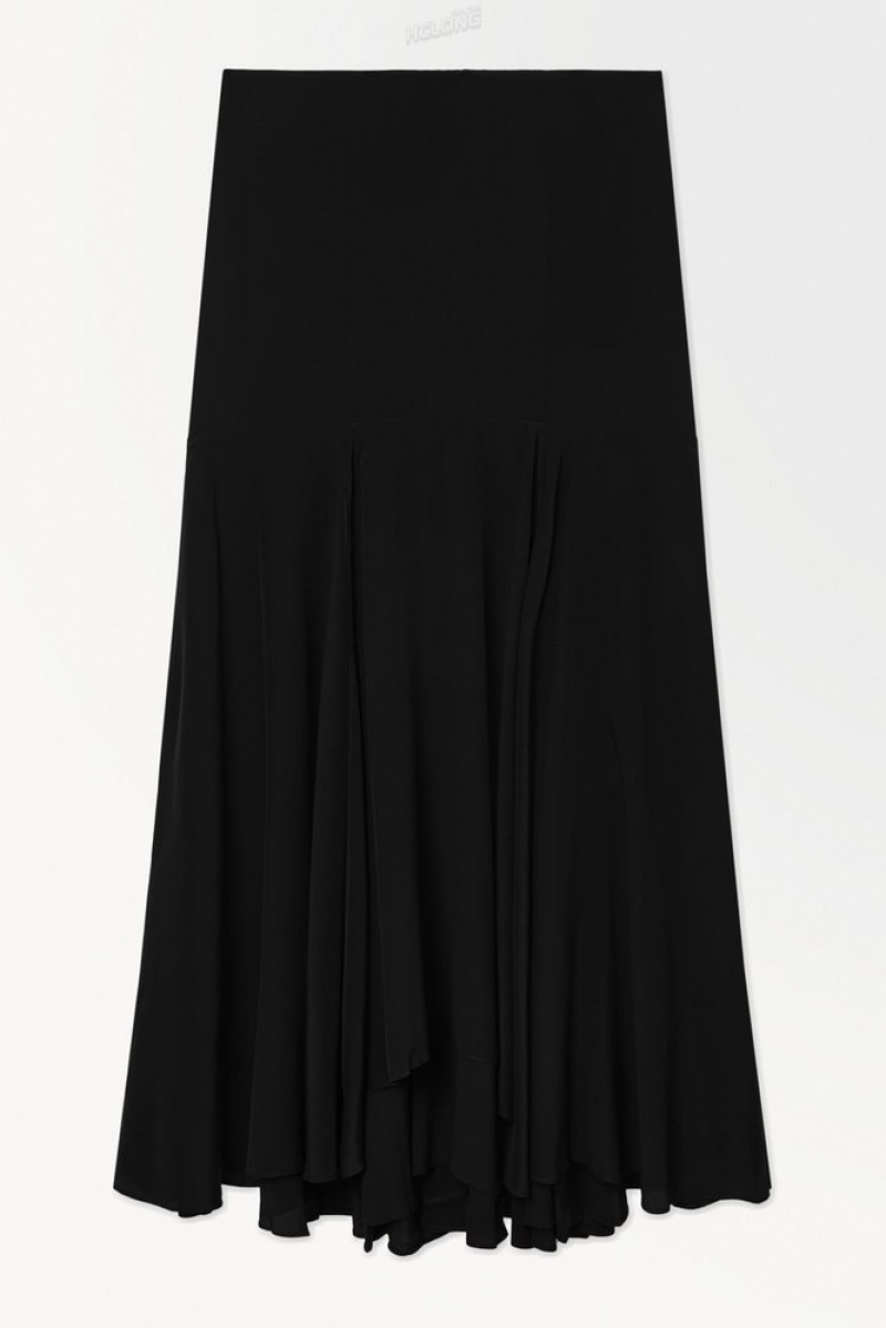 Black COS The Flared Silk Maxi Skirt | LY55-V2DZ