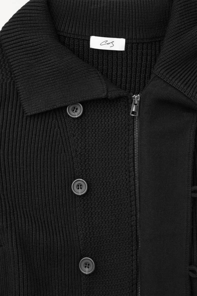 Black COS The Funnel-Neck Knitted Wool Jacket | NW08-D2ON