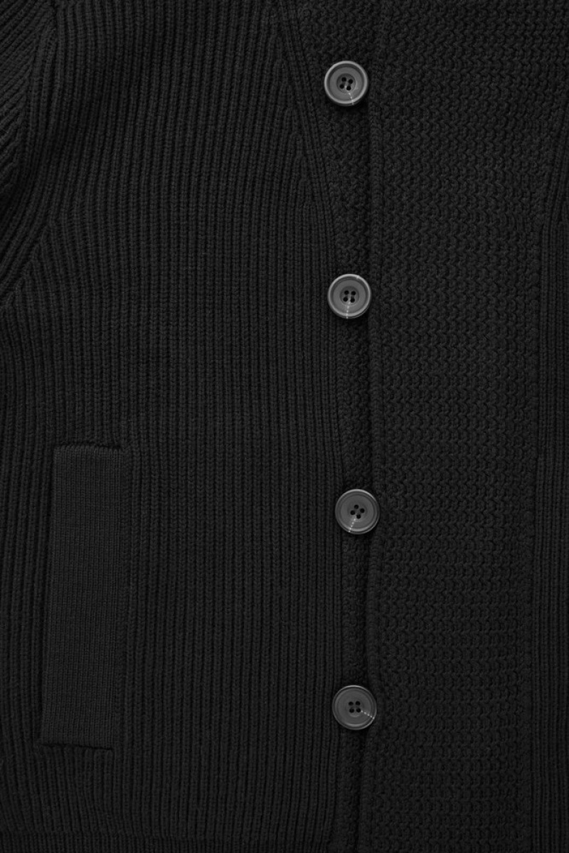 Black COS The Funnel-Neck Knitted Wool Jacket | NW08-D2ON