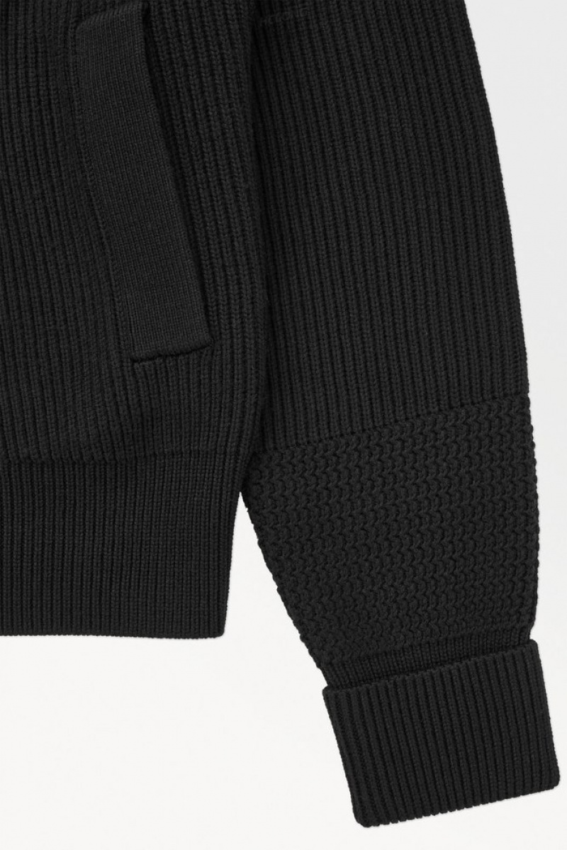 Black COS The Funnel-Neck Knitted Wool Jacket | NW08-D2ON