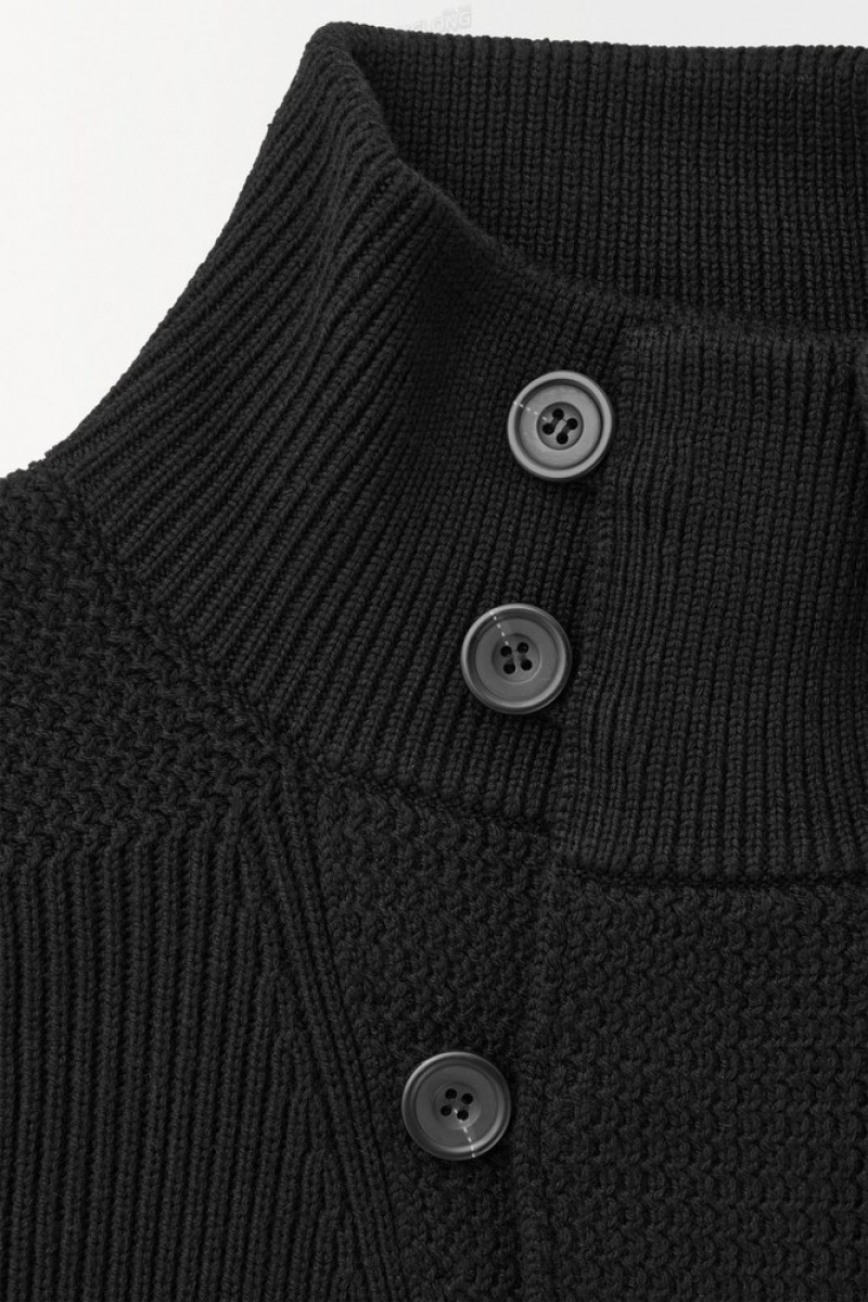 Black COS The Funnel-Neck Knitted Wool Jacket | NW08-D2ON