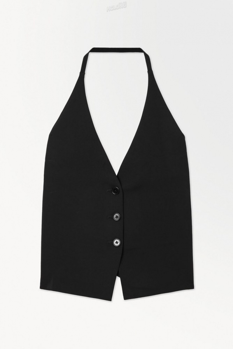 Black COS The Halterneck Silk-Blend Vest | KO83-E0YM