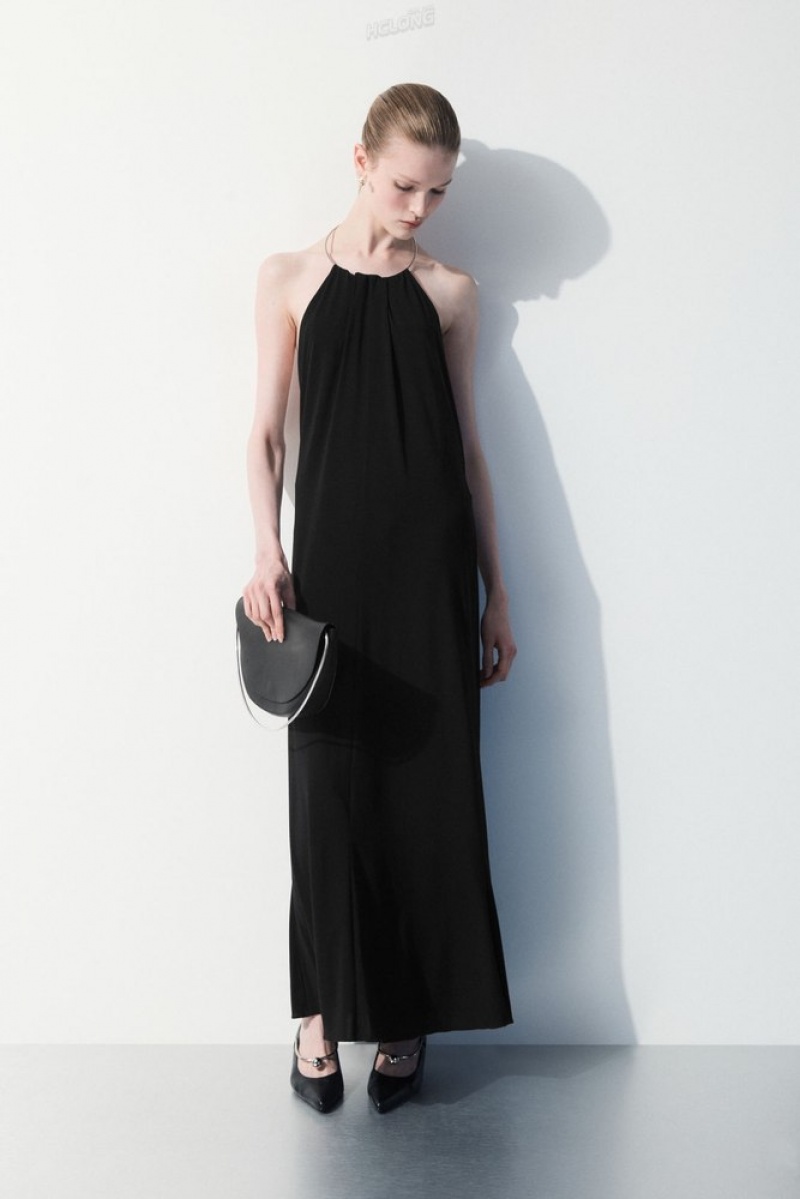 Black COS The Open-Back Necklace Dress | DR01-N6ZF