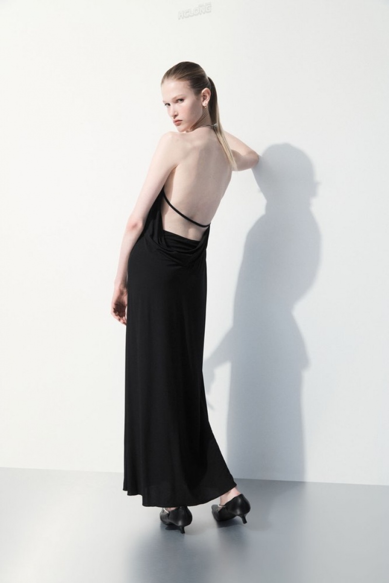 Black COS The Open-Back Necklace Dress | DR01-N6ZF