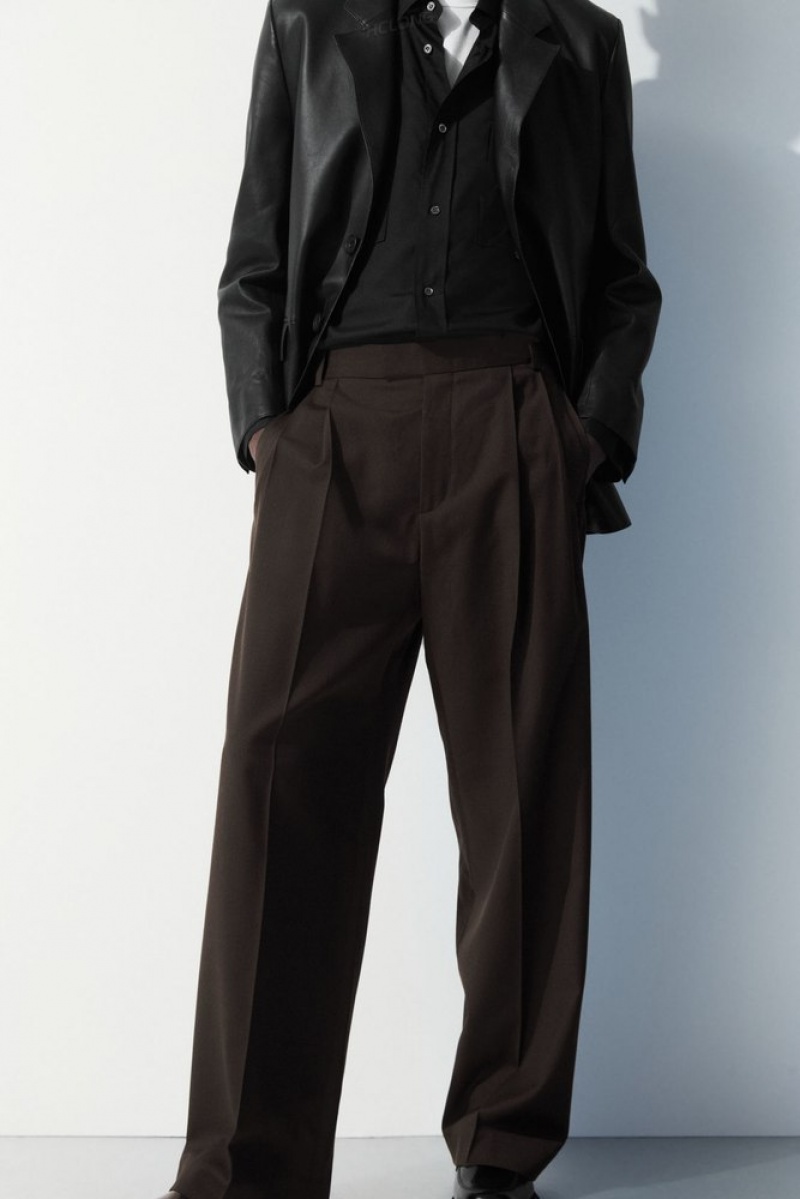 Black COS The Pleated Wool Trousers | RN21-I1BS