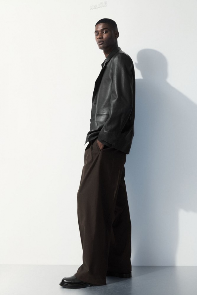 Black COS The Pleated Wool Trousers | RN21-I1BS