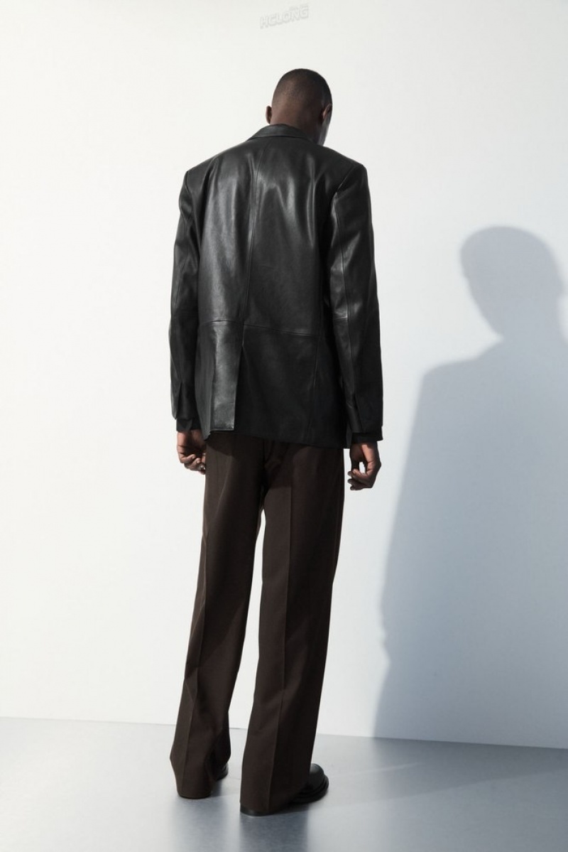 Black COS The Pleated Wool Trousers | RN21-I1BS