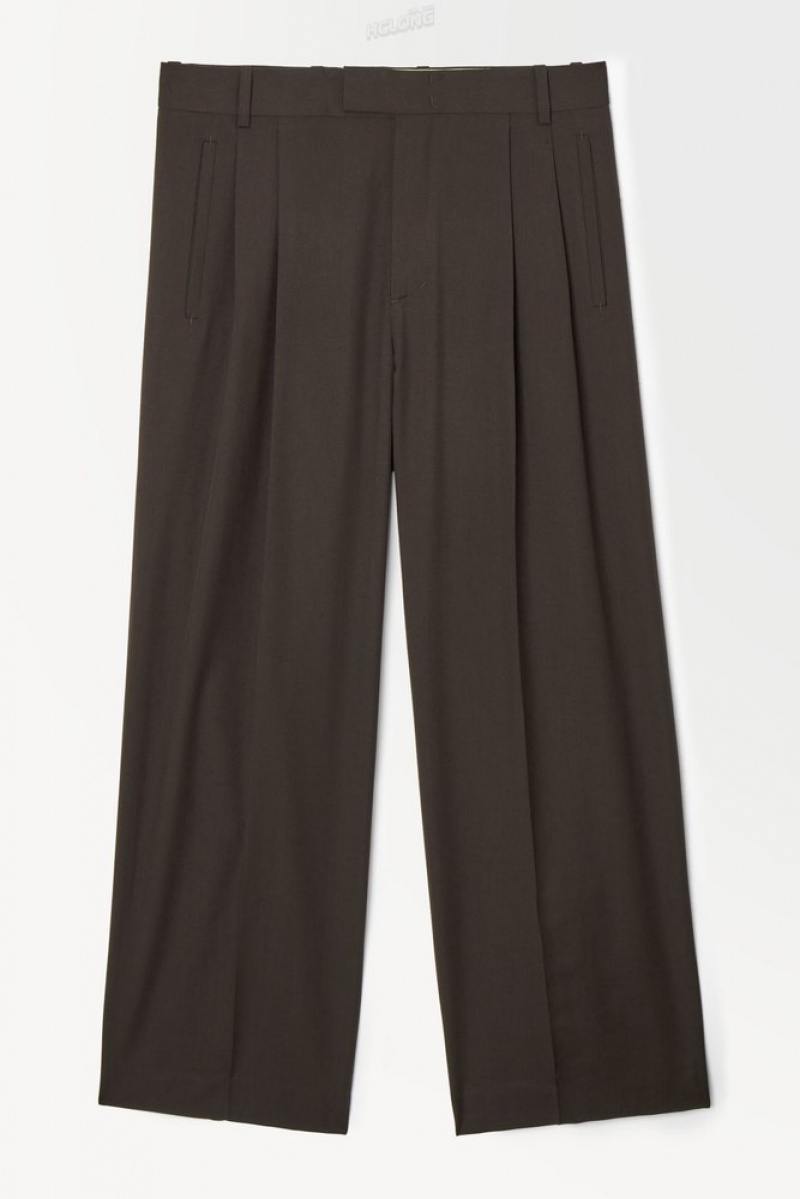 Black COS The Pleated Wool Trousers | RN21-I1BS