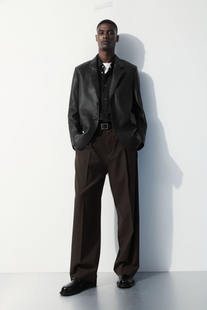 Black COS The Pleated Wool Trousers | RN21-I1BS