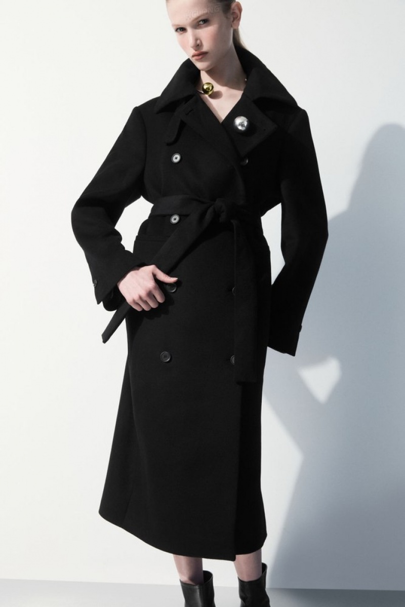 Black COS The Recycled-Cashmere Trench Coat | OA89-I7TR