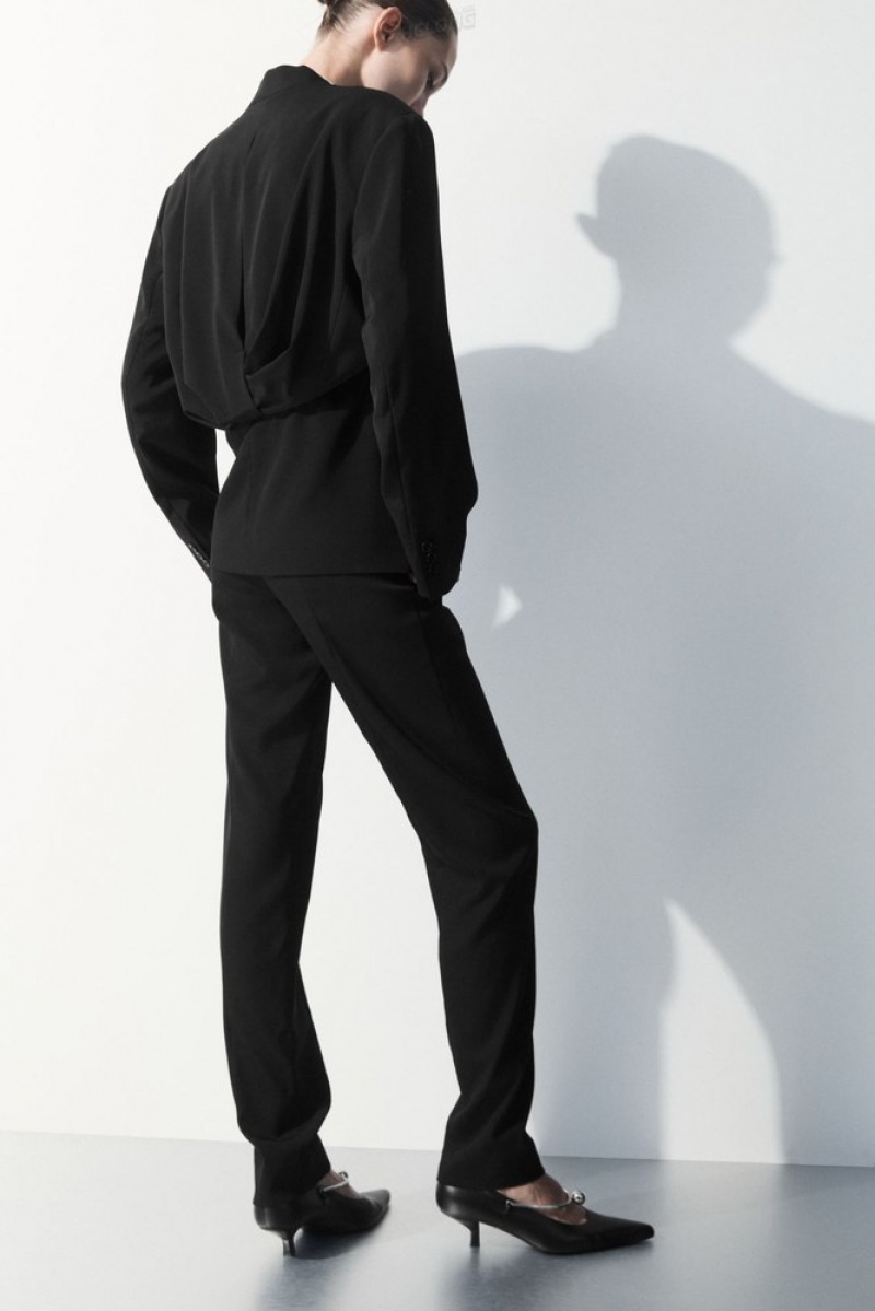 Black COS The Silk-Blend Pants | CT68-Z1XE