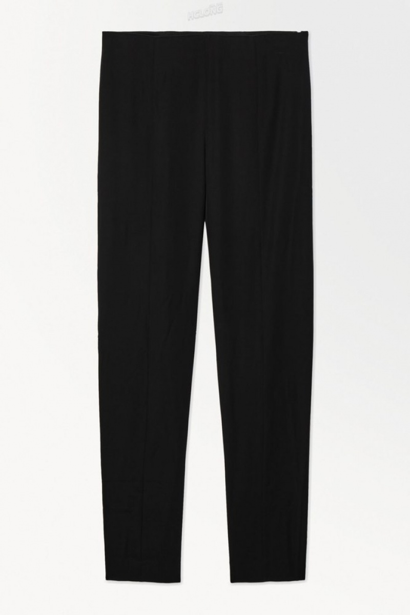 Black COS The Silk-Blend Pants | CT68-Z1XE