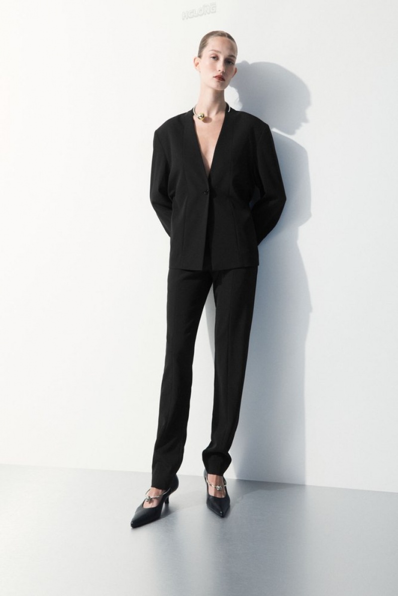 Black COS The Silk-Blend Pants | CT68-Z1XE