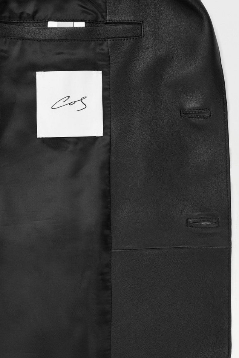 Black COS The Single-Breasted Leather Blazer | RS57-O5UZ